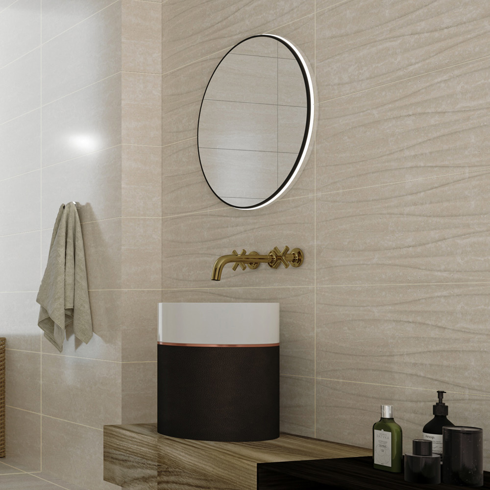 بلاط جدران بنقشة ترافرتين مزخرف 592-12334، 30×90×1.0، أوريكس لامع مزخرف