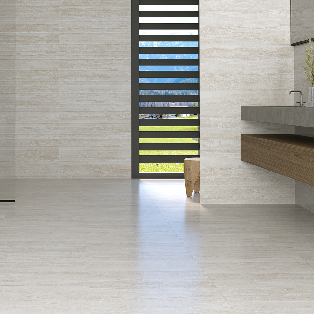 بلاط أرضيات بنقشة ترافرتين، 250-14251، 60×60×1.0، أوريكس مطفي فاتح