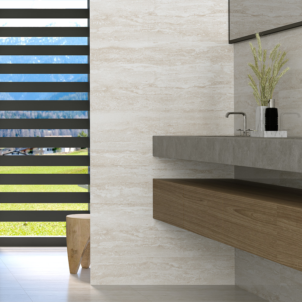 بلاط جدران بنقشة ترافرتين 592-14251، 30×90×1.0، أوريكس مطفي فاتح