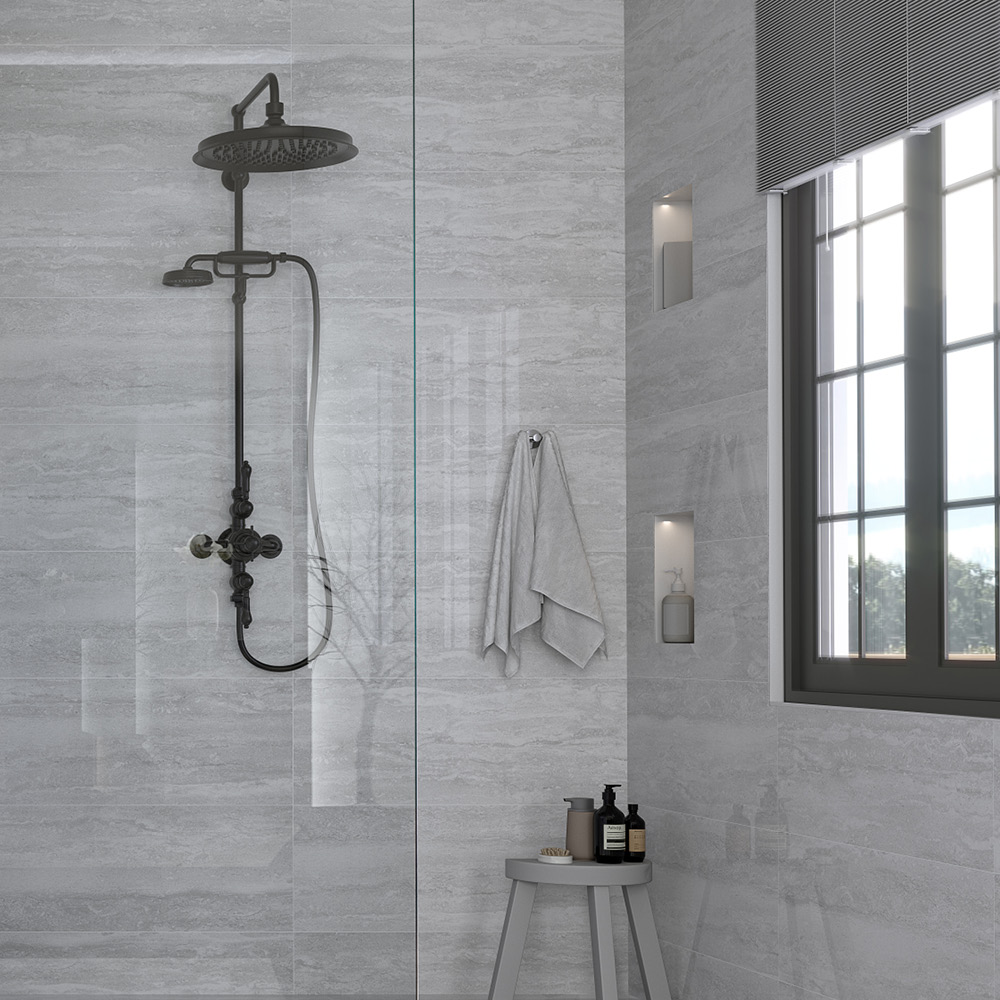 بلاط جدران بنقشة ترافرتين 592-14253، 30×90×1.0، أوريكس مطفي فاتح