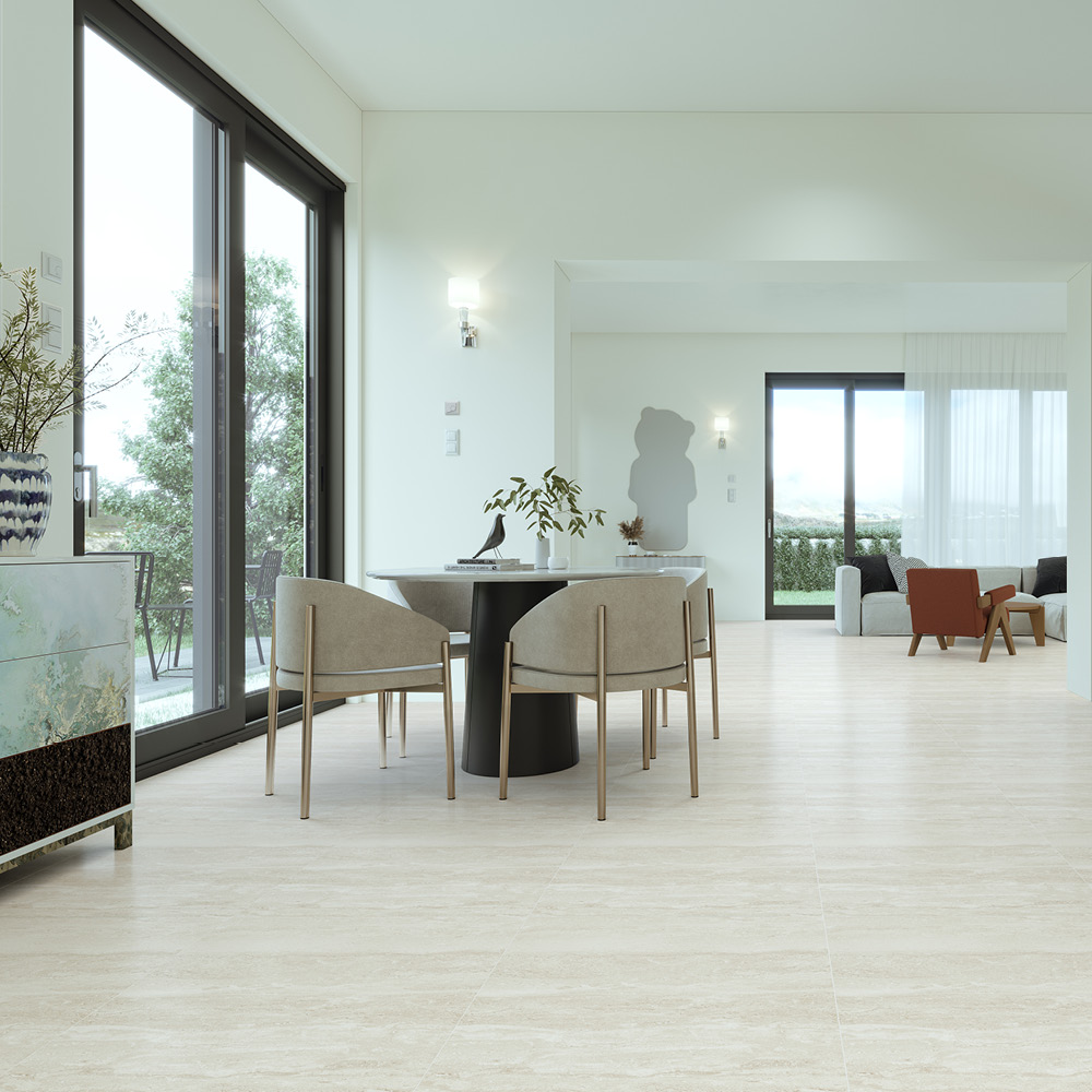 بلاط بورسلان مزجج بنقشة ترافرتين 250-13750، 60×60×1.0، أوريكس مطفي فاتح