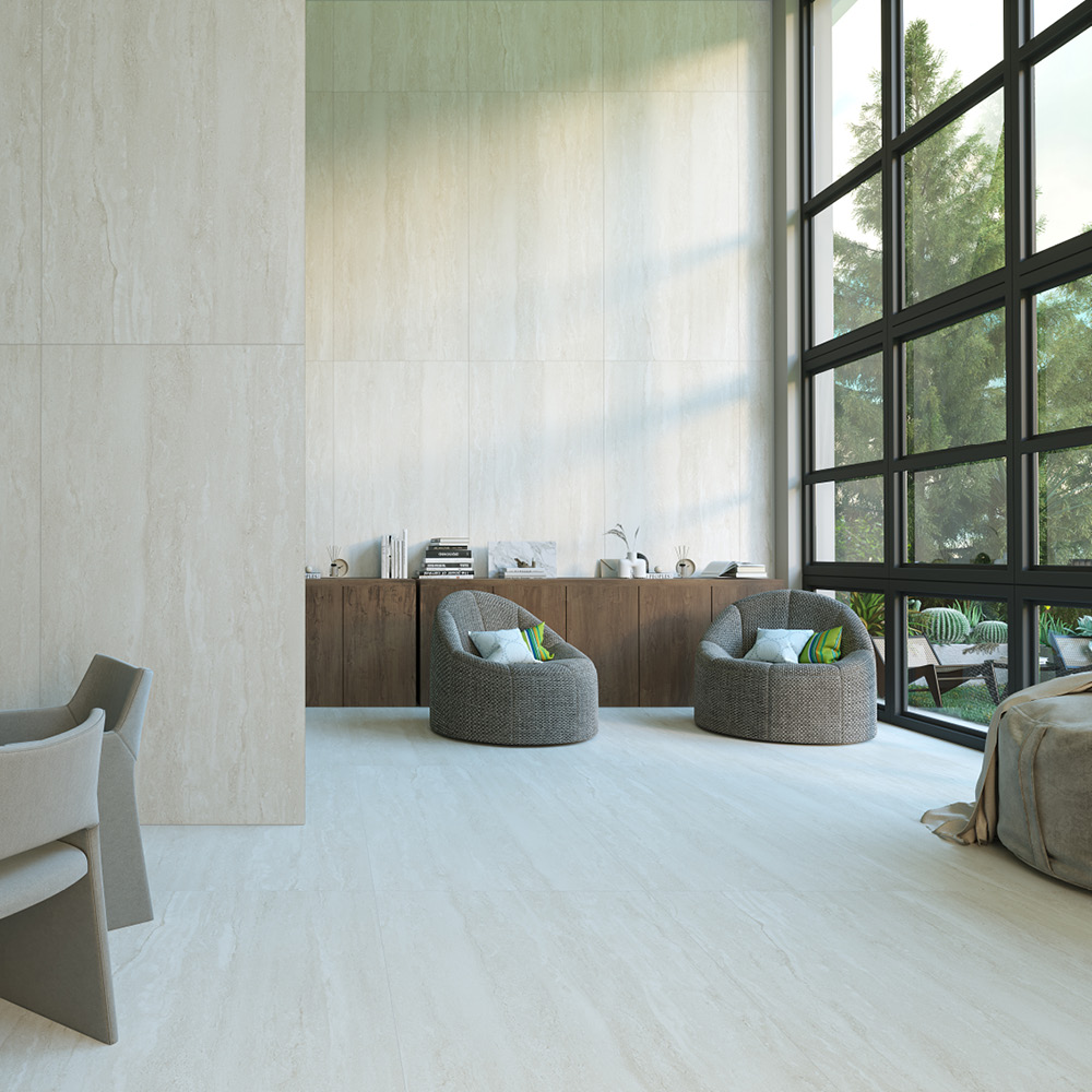 بلاط بورسلان مزجج بنقشة ترافرتين 251-13750، 60×120×1.0، أوريكس مطفي فاتح
