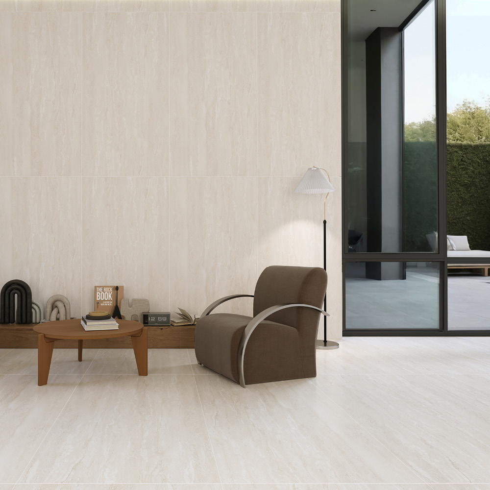 بلاط بورسلان مزجج بنقشة الترافرتين 821-13750، 80x160x1.0، أوريكس مطفي فاتح