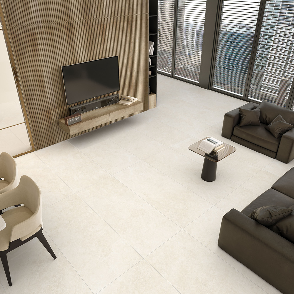 بلاط بورسلان مزجج بنقشة حجر ناعم 251-14476، 60x120x1.0، أوريكس مطفي فاتح